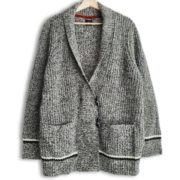 FAR WEST Toggle Button Boyfriend Cardigan Chunky Knit Melange Gray Sz XL - Picture 1 of 13